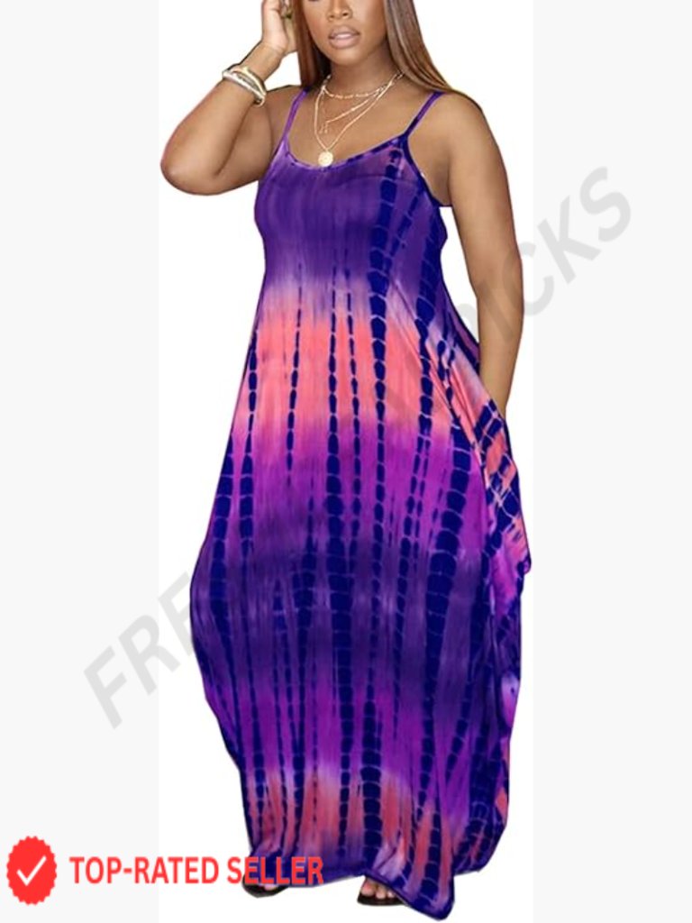 Maxi Dress Casual Summer Sleeveless V-Neck Flowy Plus Size Adjustable Straps